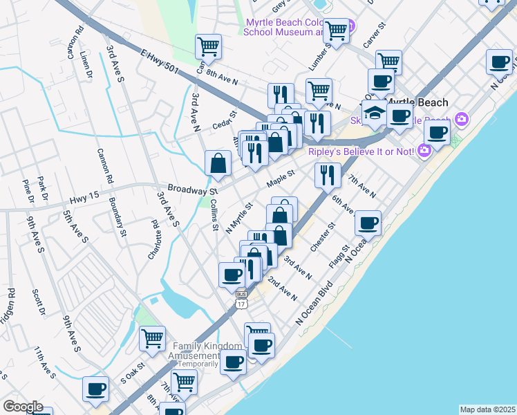 map of restaurants, bars, coffee shops, grocery stores, and more near in Myrtle Beach