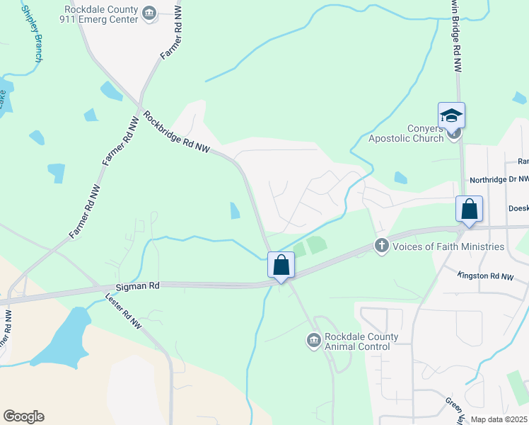 map of restaurants, bars, coffee shops, grocery stores, and more near 1755 Rockbridge Road Northwest in Conyers