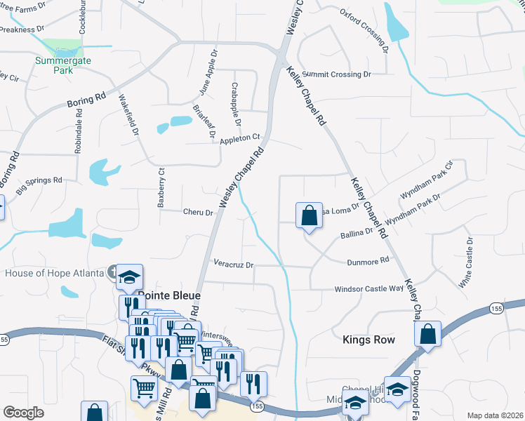 map of restaurants, bars, coffee shops, grocery stores, and more near 4001 Cheru Drive in Decatur