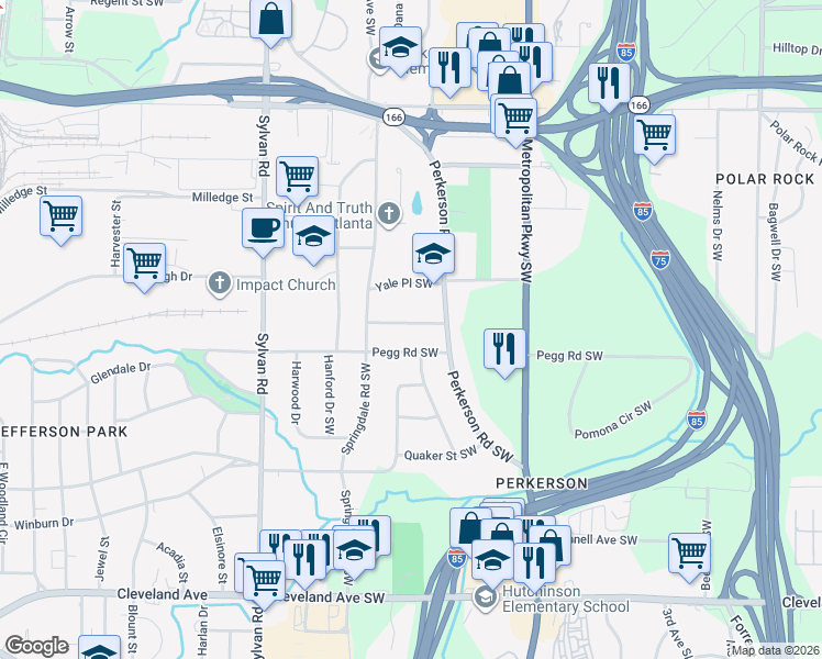 map of restaurants, bars, coffee shops, grocery stores, and more near 738 Vinson Place Southwest in Atlanta