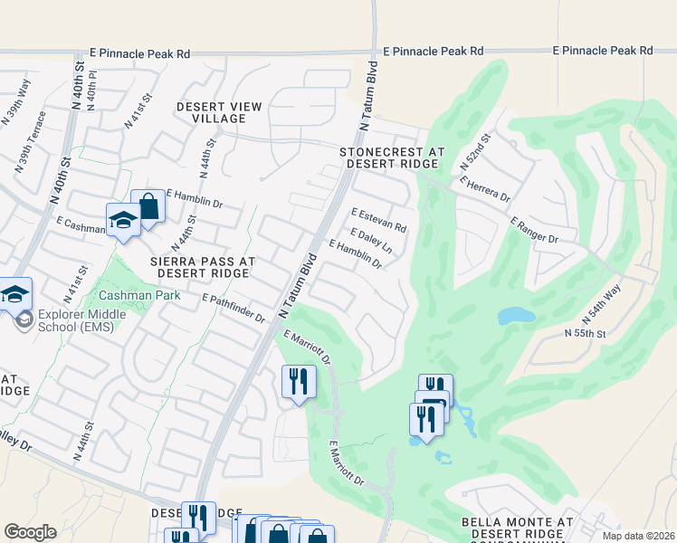 map of restaurants, bars, coffee shops, grocery stores, and more near 4821 East Kirkland Road in Phoenix