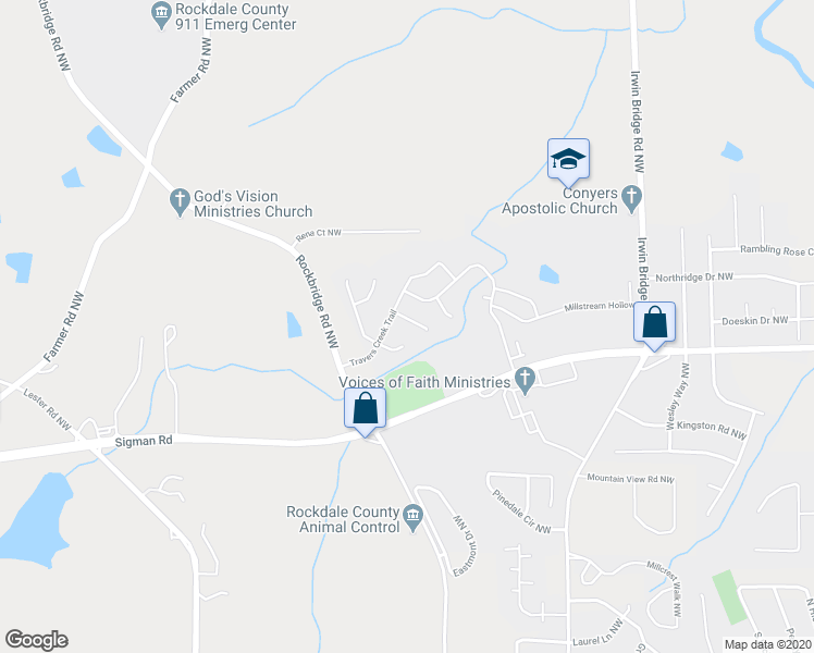 map of restaurants, bars, coffee shops, grocery stores, and more near 1229 Tree Leaf Lane in Conyers