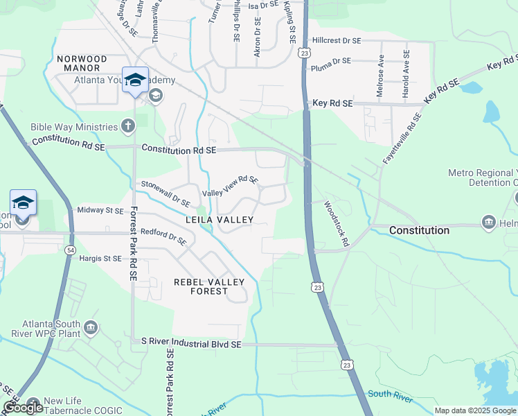 map of restaurants, bars, coffee shops, grocery stores, and more near 1111 Regis Road Southeast in Atlanta