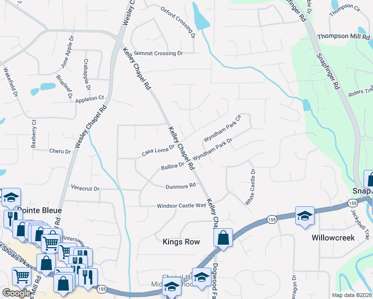 map of restaurants, bars, coffee shops, grocery stores, and more near 3223 Wyndham Park Way in Decatur