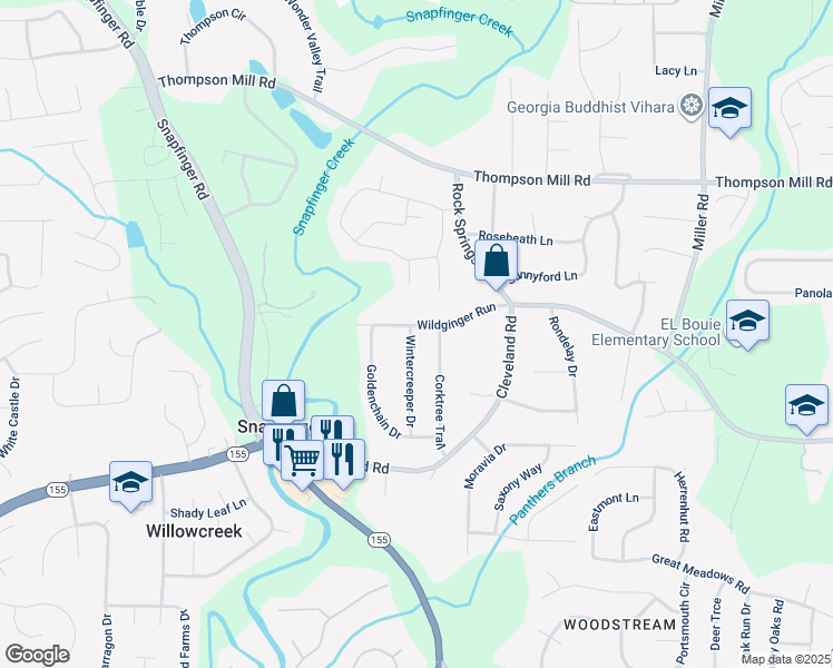 map of restaurants, bars, coffee shops, grocery stores, and more near 3202 Wintercreeper Drive in Stonecrest