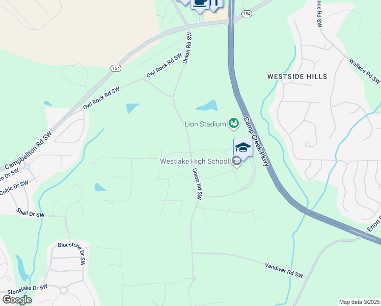 map of restaurants, bars, coffee shops, grocery stores, and more near 2400 Union Rd SW in Atlanta