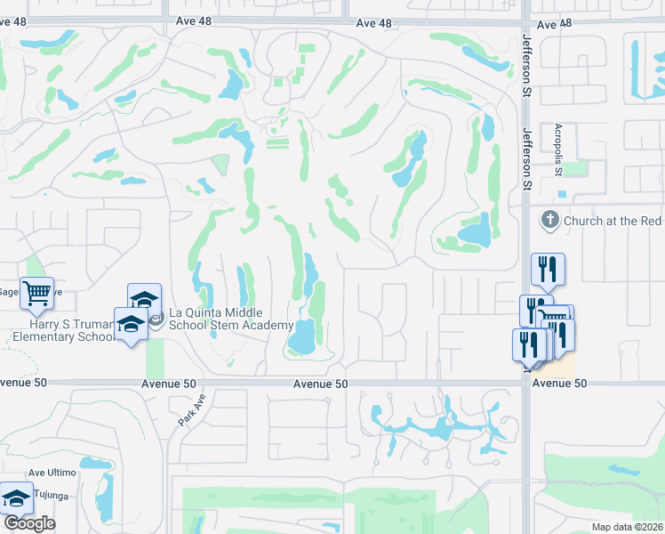 map of restaurants, bars, coffee shops, grocery stores, and more near 49371 Vista Mirasol in La Quinta