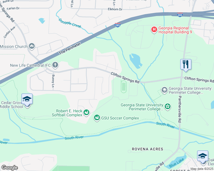 map of restaurants, bars, coffee shops, grocery stores, and more near 3239 Clifton Farm Drive in Decatur