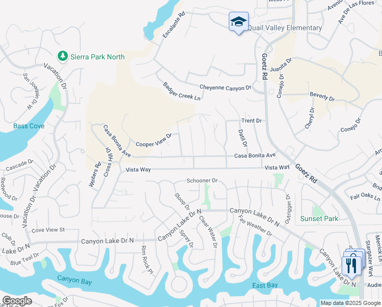 map of restaurants, bars, coffee shops, grocery stores, and more near 29651 Naranja Drive in Canyon Lake