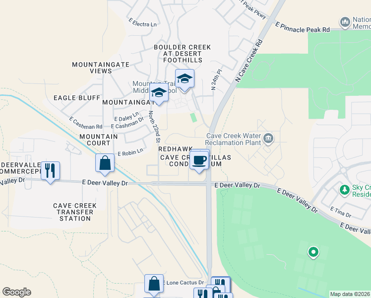map of restaurants, bars, coffee shops, grocery stores, and more near 22409 North 22nd Way in Phoenix