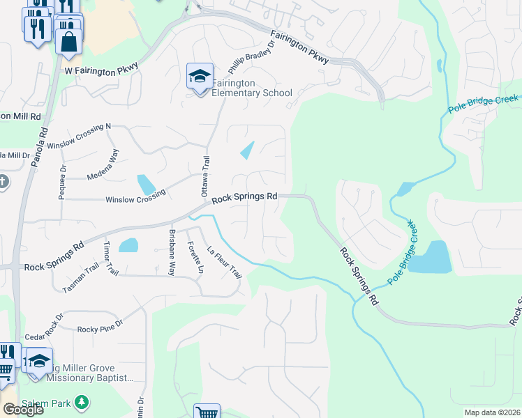 map of restaurants, bars, coffee shops, grocery stores, and more near 3197 Hunters Crossing Point in Stonecrest