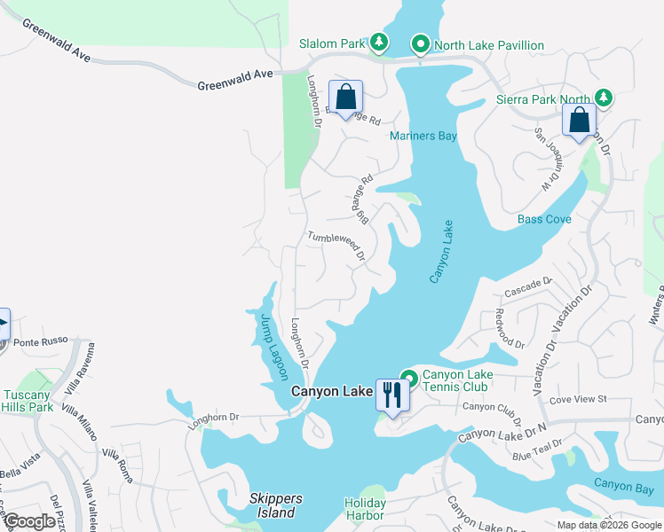 map of restaurants, bars, coffee shops, grocery stores, and more near 29642 Chaparral Way in Canyon Lake