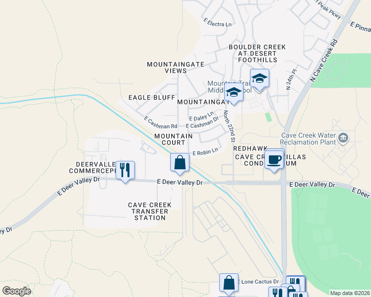 map of restaurants, bars, coffee shops, grocery stores, and more near 22412 North 20th Place in Phoenix