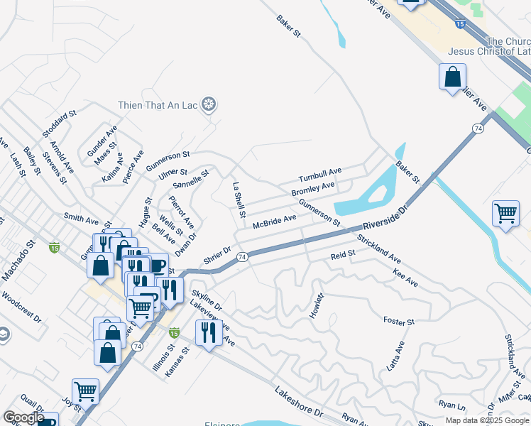 map of restaurants, bars, coffee shops, grocery stores, and more near in Lake Elsinore