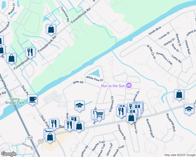 map of restaurants, bars, coffee shops, grocery stores, and more near 4700 White Pine Drive in Myrtle Beach