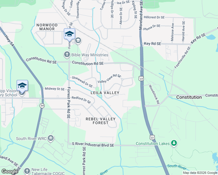map of restaurants, bars, coffee shops, grocery stores, and more near 1024 Regis Road Southeast in Atlanta
