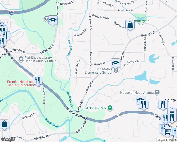 map of restaurants, bars, coffee shops, grocery stores, and more near 3221 Pheasant Drive in Decatur