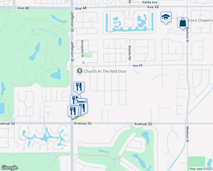 map of restaurants, bars, coffee shops, grocery stores, and more near 49354 Escalante Street in Indio
