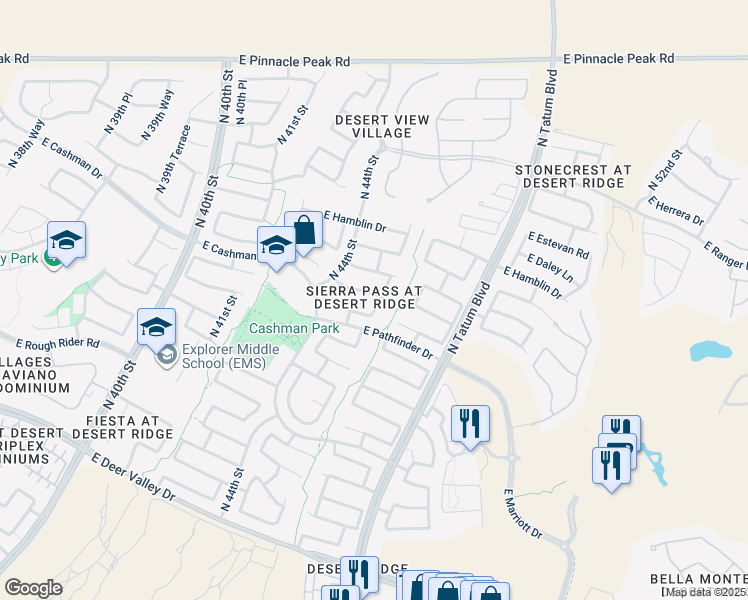 map of restaurants, bars, coffee shops, grocery stores, and more near 4515 East Robin Lane in Phoenix
