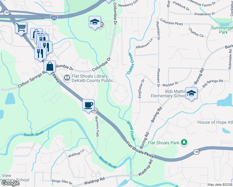 map of restaurants, bars, coffee shops, grocery stores, and more near 3358 Springside Ridge in Decatur