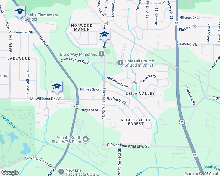 map of restaurants, bars, coffee shops, grocery stores, and more near 926 Natham Drive Southeast in Atlanta
