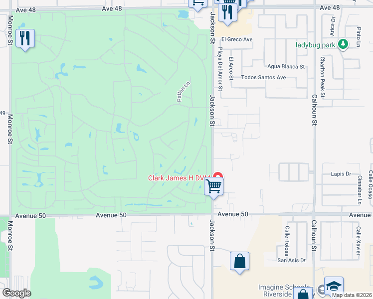 map of restaurants, bars, coffee shops, grocery stores, and more near 49418 Wayne Street in Indio