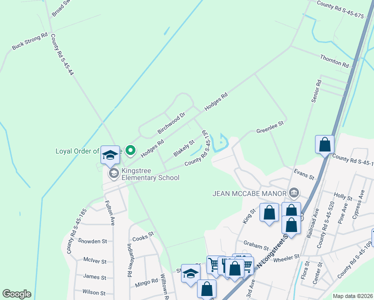 map of restaurants, bars, coffee shops, grocery stores, and more near 49 Blakely Street in Kingstree