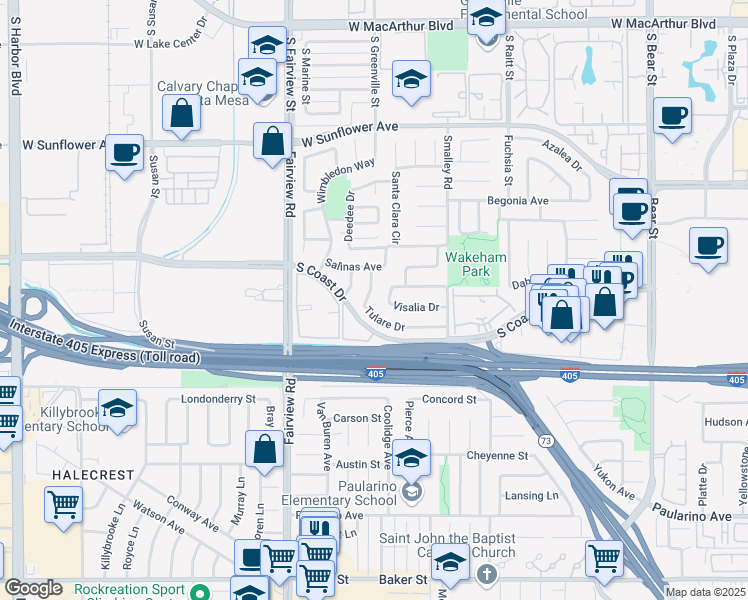 map of restaurants, bars, coffee shops, grocery stores, and more near 1096 Tulare Drive in Costa Mesa