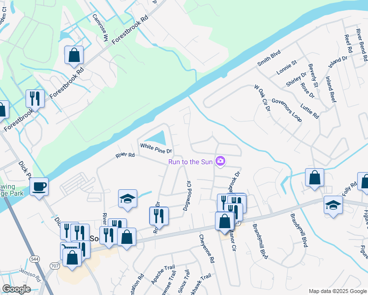 map of restaurants, bars, coffee shops, grocery stores, and more near 4681 Orangewood Court in Myrtle Beach