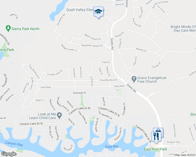 map of restaurants, bars, coffee shops, grocery stores, and more near 23734 Casa Bonita Avenue in Menifee