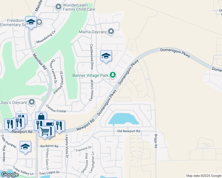 map of restaurants, bars, coffee shops, grocery stores, and more near 29998 Lindenberger Road in Menifee