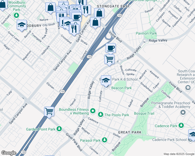 map of restaurants, bars, coffee shops, grocery stores, and more near 159 Follyhatch in Irvine