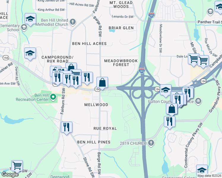 map of restaurants, bars, coffee shops, grocery stores, and more near 3550 Campbellton Road Southwest in Atlanta