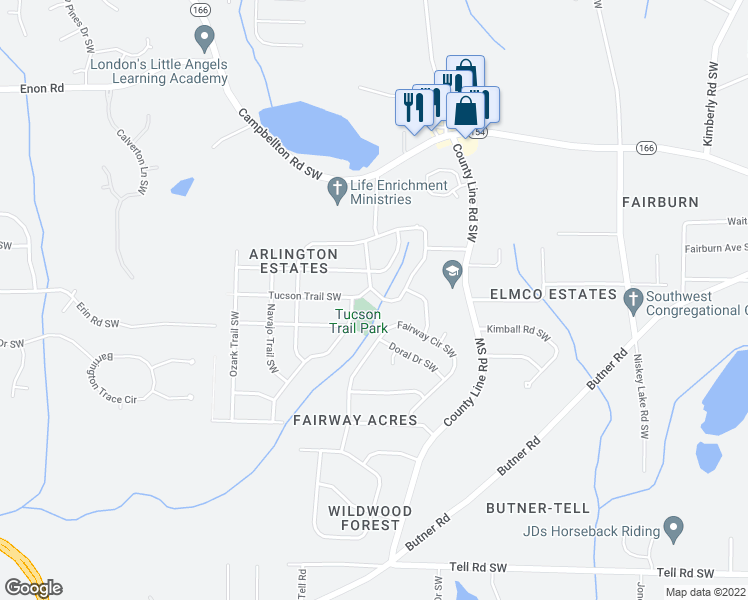 map of restaurants, bars, coffee shops, grocery stores, and more near 2377 Colorado Trail Southwest in Atlanta