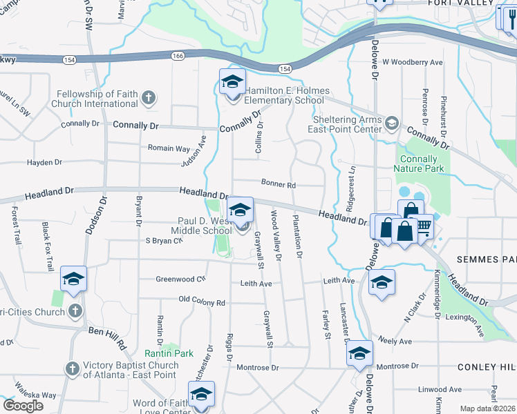 map of restaurants, bars, coffee shops, grocery stores, and more near 2330 Headland Drive in Atlanta