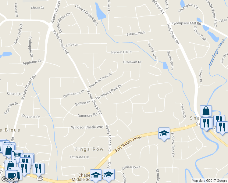 map of restaurants, bars, coffee shops, grocery stores, and more near 3222 Wyndham Park Court in Decatur