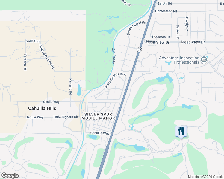 map of restaurants, bars, coffee shops, grocery stores, and more near 49305 California 74 in Palm Desert