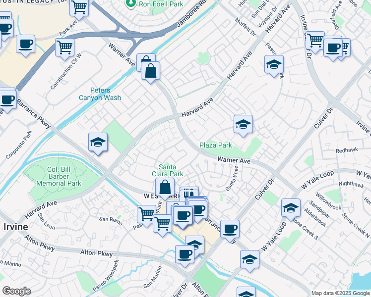 map of restaurants, bars, coffee shops, grocery stores, and more near 301 Marinella Aisle in Irvine