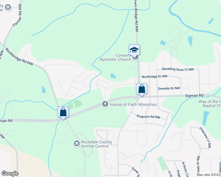 map of restaurants, bars, coffee shops, grocery stores, and more near 1833 Millstream Hollow in Conyers