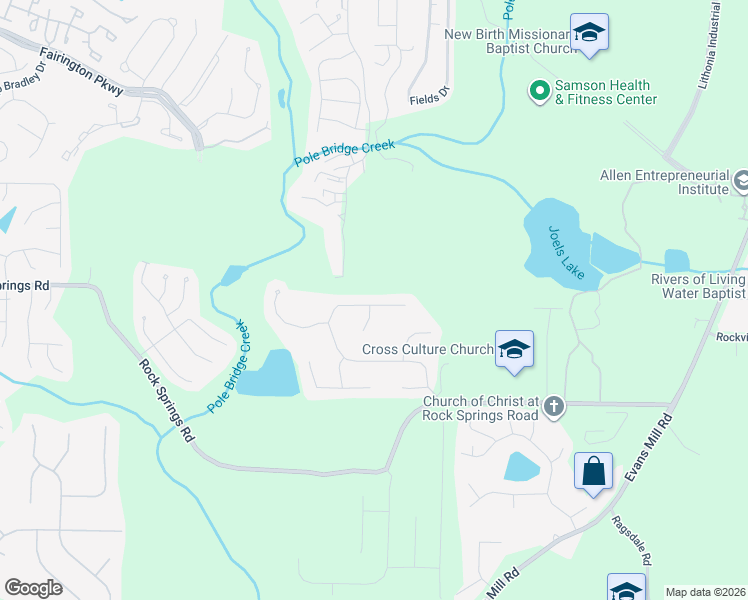 map of restaurants, bars, coffee shops, grocery stores, and more near 5888 Fairington Farms Lane in Stonecrest