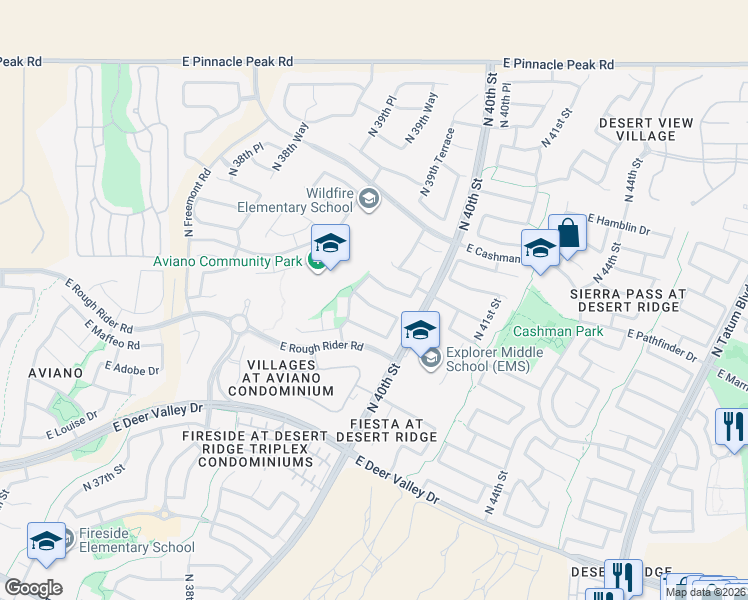 map of restaurants, bars, coffee shops, grocery stores, and more near 3968 East Hummingbird Lane in Phoenix