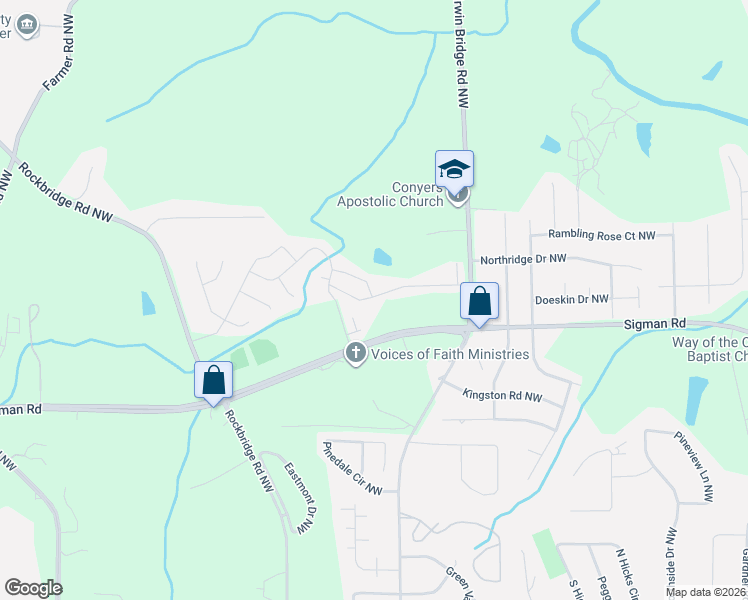 map of restaurants, bars, coffee shops, grocery stores, and more near 2500 Rockbridge Road Northwest in Conyers
