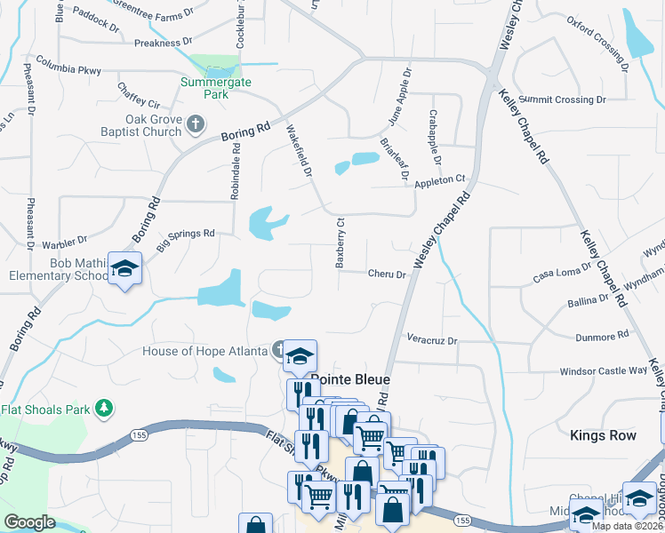 map of restaurants, bars, coffee shops, grocery stores, and more near 3203 Baxberry Court in Decatur