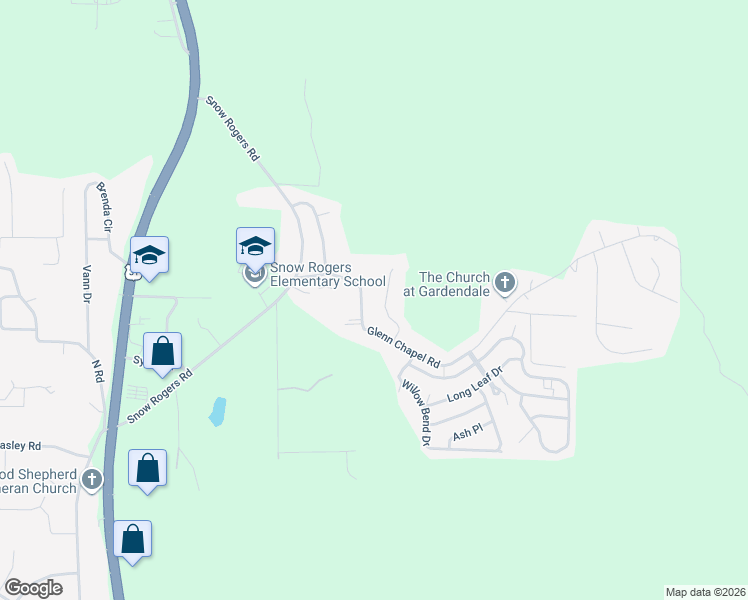 map of restaurants, bars, coffee shops, grocery stores, and more near 323 Glenn Chapel Road in Gardendale