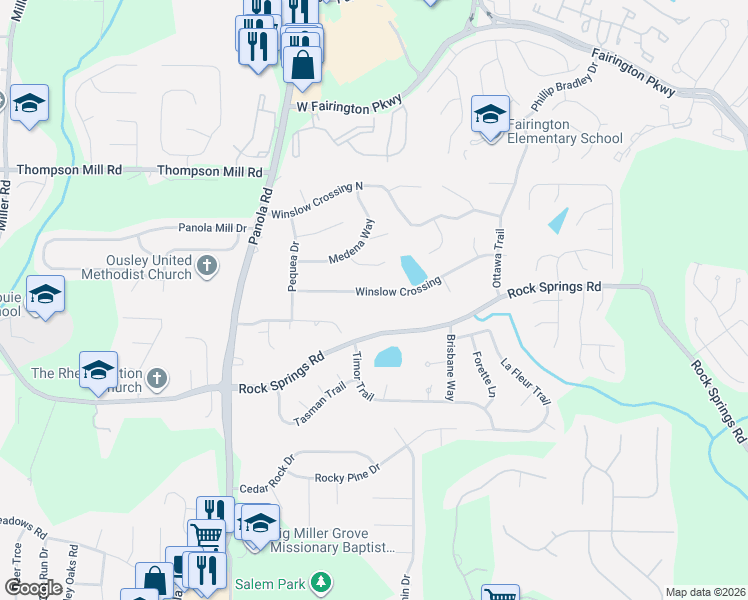 map of restaurants, bars, coffee shops, grocery stores, and more near 5371 Winslow Crossing in Stonecrest