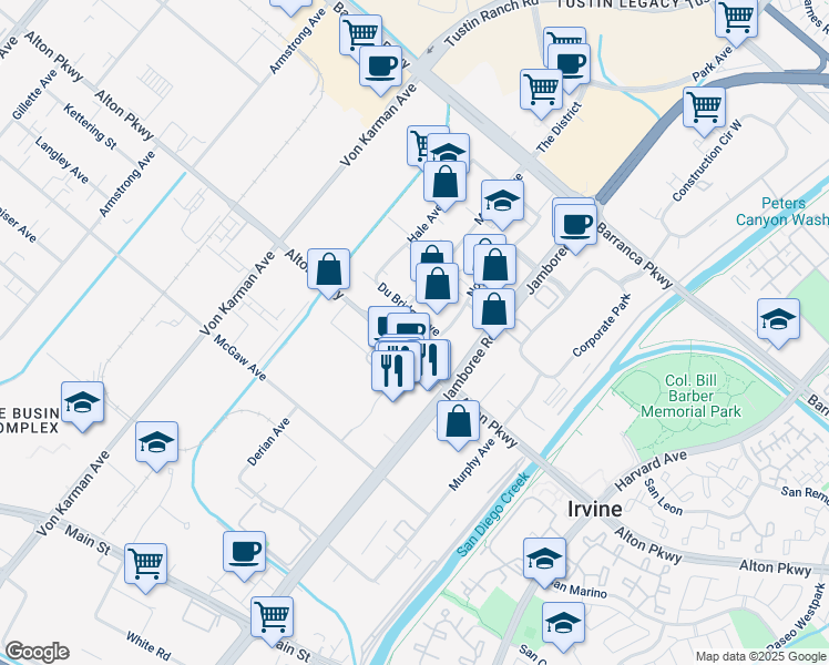 map of restaurants, bars, coffee shops, grocery stores, and more near 2777 Alton Parkway in Irvine