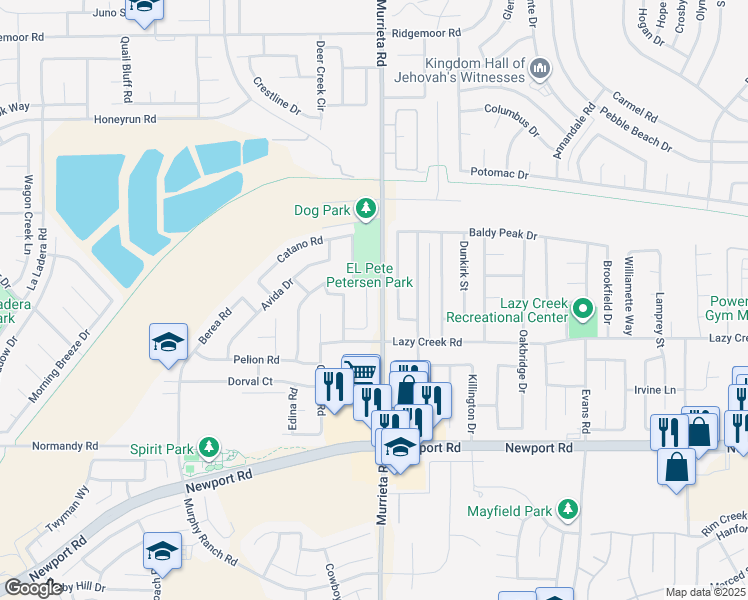 map of restaurants, bars, coffee shops, grocery stores, and more near 29640 Jura Court in Menifee