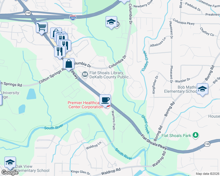 map of restaurants, bars, coffee shops, grocery stores, and more near 3255 Cedar Crest Way in Decatur
