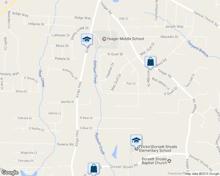 map of restaurants, bars, coffee shops, grocery stores, and more near 4193 Macduff Dr in Douglasville