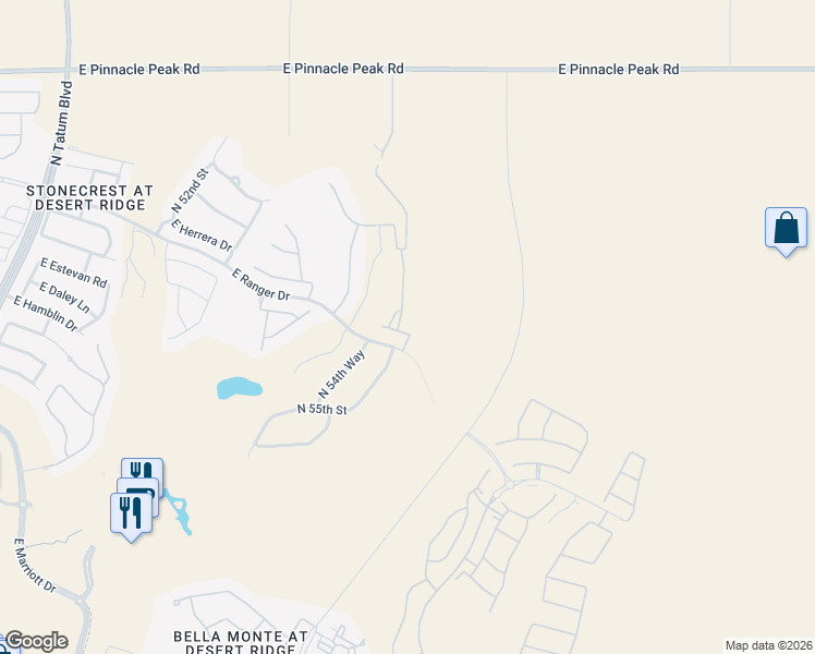 map of restaurants, bars, coffee shops, grocery stores, and more near 22411 North 55th Street in Phoenix